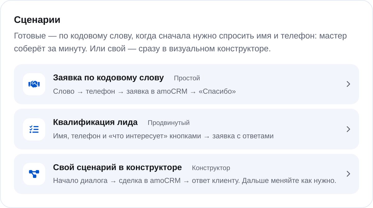 Сценарии для amoCRM: по кодовому слову, квалификация лида и свой сценарий